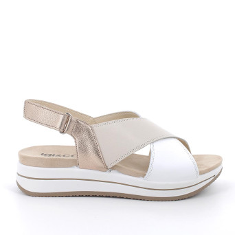 Sandals with wedge for women white and beige with velcro Sandals with wedge for women white and beige with velcro