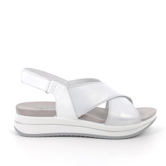 DAME SANDALE MIT KEILABSATZ SILBER UND WEISS MIT VELCRO DAME SANDALE MIT KEILABSATZ SILBER UND WEISS MIT VELCRO
