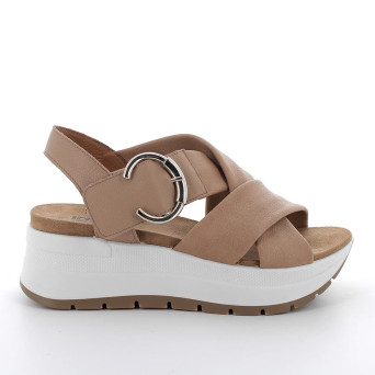 Sandals with wedge for women beige with buckle Sandals with wedge for women beige with buckle