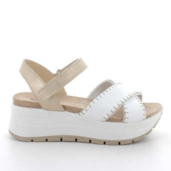 Sandale avec coin pour femme blanc et platinum avec velcro Sandale avec coin pour femme blanc et platinum avec velcro