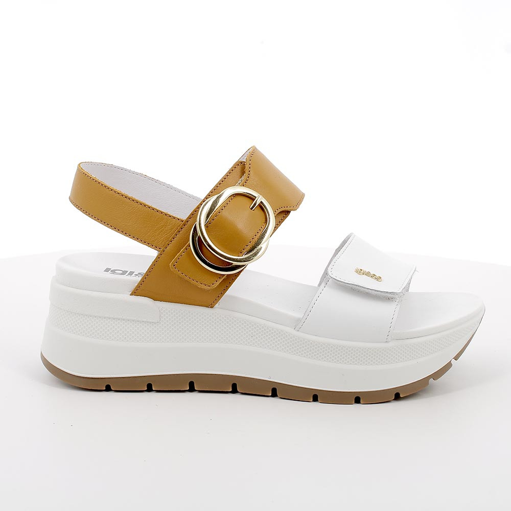 Sandali con zeppa da donna bianco e giallo con strap