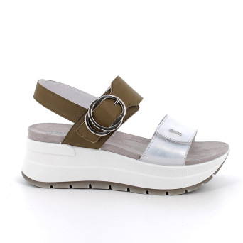Sandals with wedge for women silver and green with velcro Sandals with wedge for women silver and green with velcro