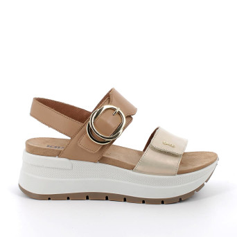 Sandale avec coin pour femme beige et platinum avec velcro Sandale avec coin pour femme beige et platinum avec velcro