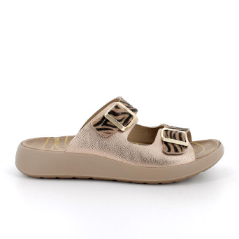 DAME SANDALE PLATIN UND BEIGE MIT SCHNALLE DAME SANDALE PLATIN UND BEIGE MIT SCHNALLE