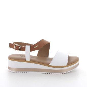 Sandals with wedge for women white and brown with buckle Sandals with wedge for women white and brown with buckle