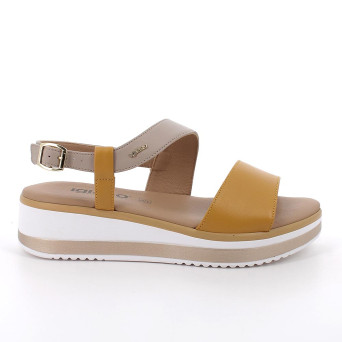 Sandals with wedge for women yellow and beige with buckle Sandals with wedge for women yellow and beige with buckle