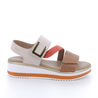 Sandals with wedge for women beige and white with velcro Sandals with wedge for women beige and white with velcro