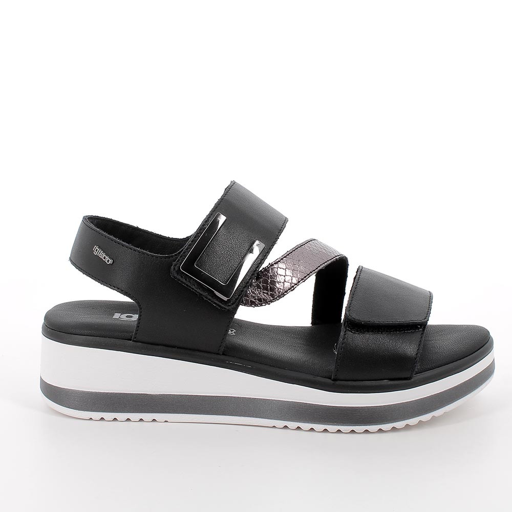 Sandali con zeppa da donna nero con strap, Taglia 40 - IgieCo