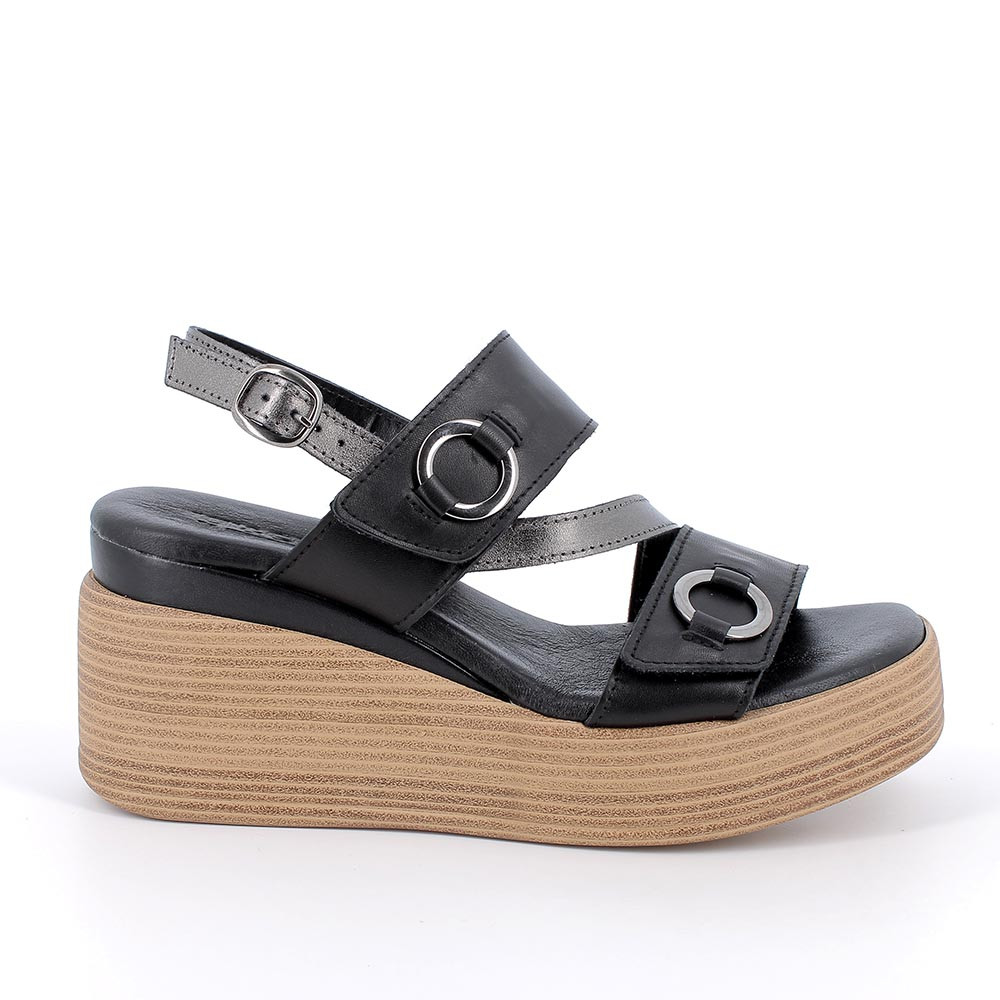 Sandali con zeppa da donna nero con strap, Taglia 35 - IgieCo