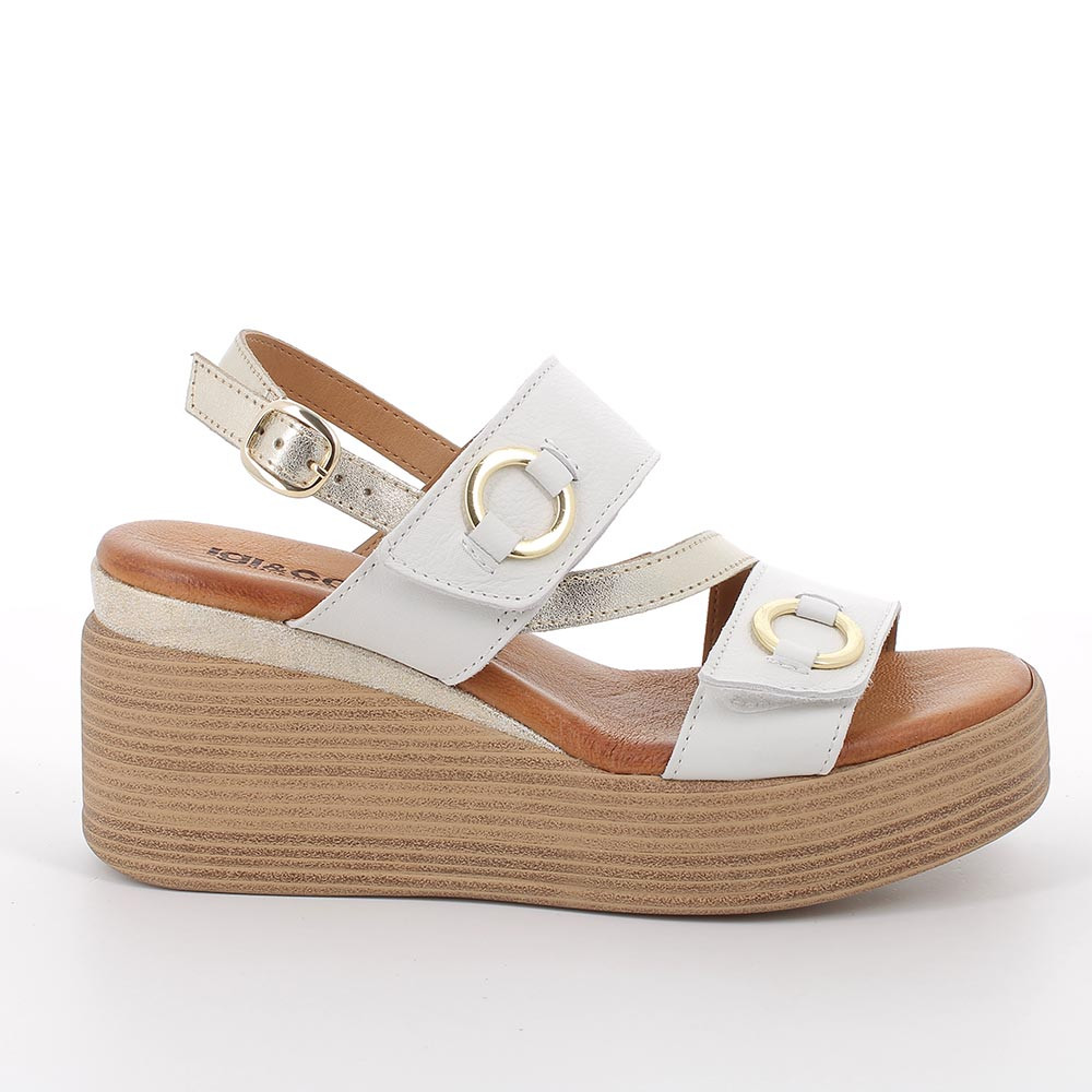 Sandali con zeppa in pelle da donna bianco-platino, Taglia 36 - IgieCo