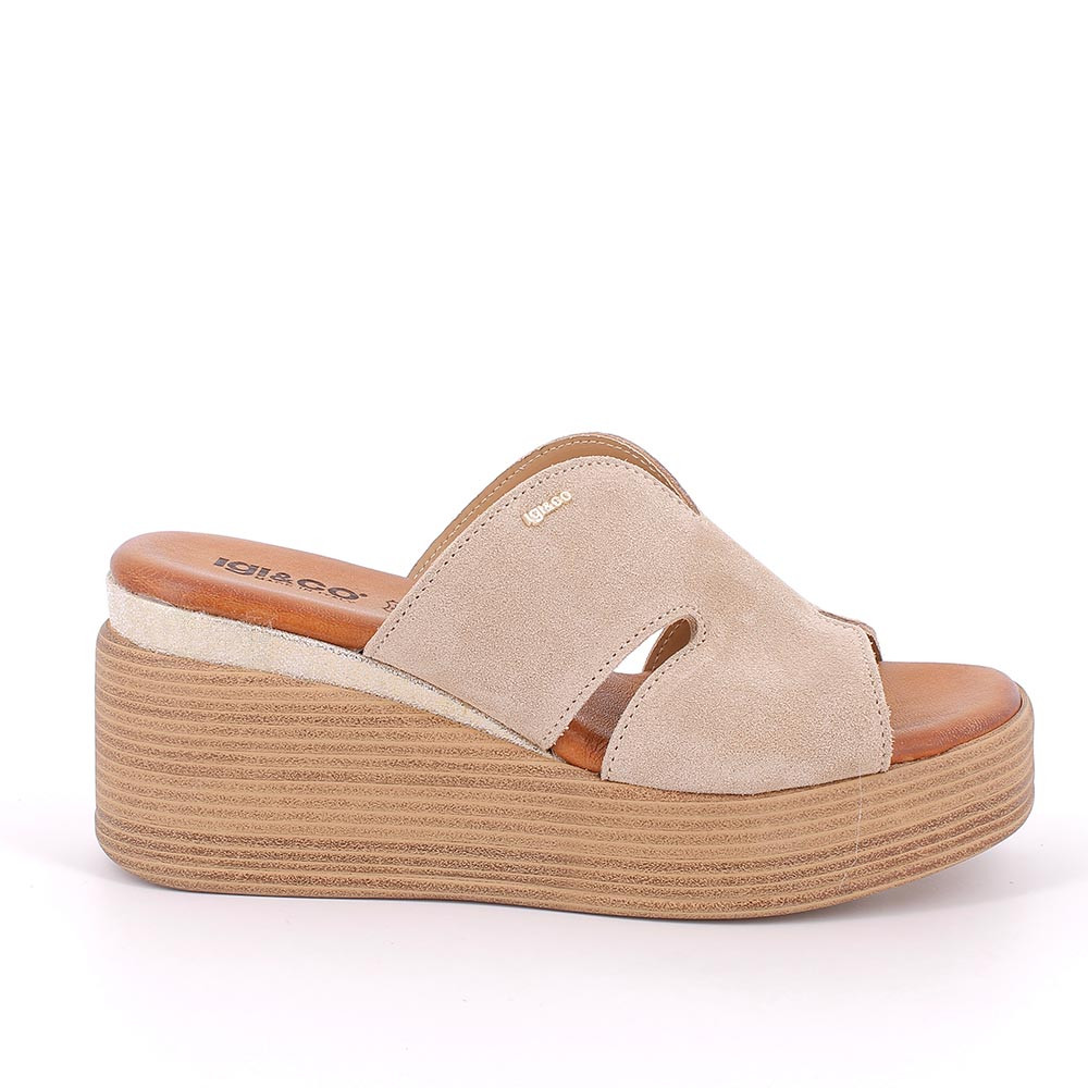 Sandali con zeppa in pelle da donna beige, Taglia 37 - IgieCo