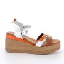 Sandali con zeppa da donna bianco e arancio con fibbia Sandali con zeppa da donna bianco e arancio con fibbia