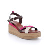 Sandali con zeppa da donna marrone e fuxia con fibbia Sandali con zeppa da donna marrone e fuxia con fibbia