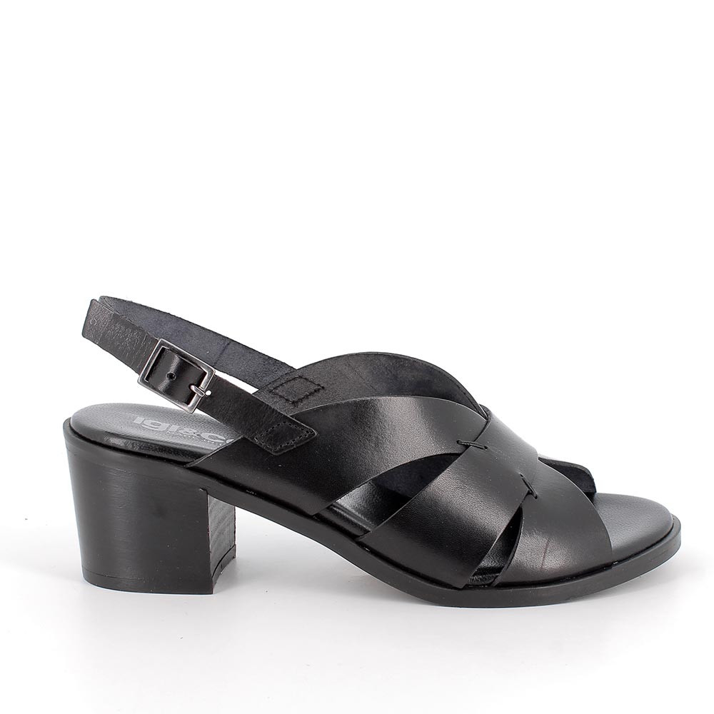 Sandali con tacco in pelle da donna nero, Taglia 35 - IgieCo