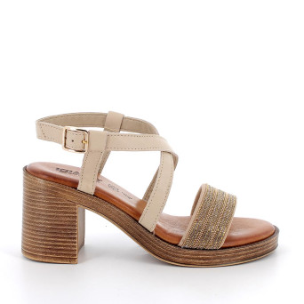 Sandals with heel for women beige with buckle Sandals with heel for women beige with buckle