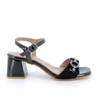 DAME SANDALE MIT ABSATZ SCHWARZ MIT SCHNALLE DAME SANDALE MIT ABSATZ SCHWARZ MIT SCHNALLE