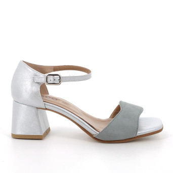 Sandals with heel for women sky blue and silver with buckle Sandals with heel for women sky blue and silver with buckle