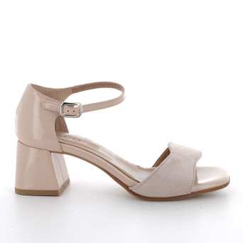 DAME SANDALE MIT ABSATZ BEIGE UND ROSA MIT SCHNALLE DAME SANDALE MIT ABSATZ BEIGE UND ROSA MIT SCHNALLE