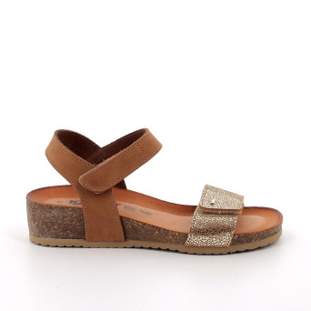 Sandale avec coin pour femme brun et platinum avec velcro Sandale avec coin pour femme brun et platinum avec velcro