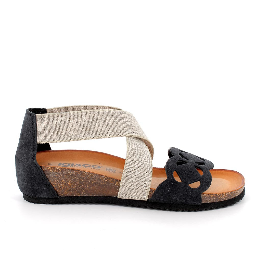 Sandali con zeppa da donna nero con elastico