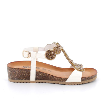 Sandals with wedge for women beige with buckle Sandals with wedge for women beige with buckle