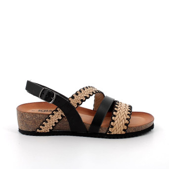 Sandals with wedge for women black and beige with buckle Sandals with wedge for women black and beige with buckle