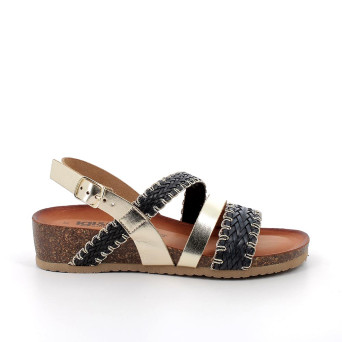 Sandale avec coin pour femme platinum et noir avec boucle Sandale avec coin pour femme platinum et noir avec boucle