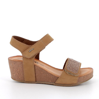 Sandale avec coin pour femme brun et beige avec velcro Sandale avec coin pour femme brun et beige avec velcro