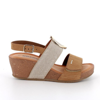 Sandals with wedge for women brown and beige with velcro Sandals with wedge for women brown and beige with velcro