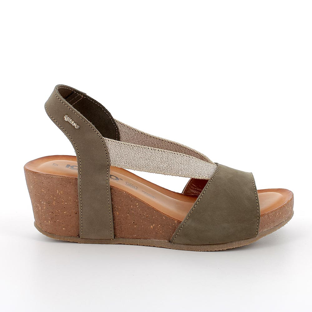 Sandali con zeppa da donna verde con elastico