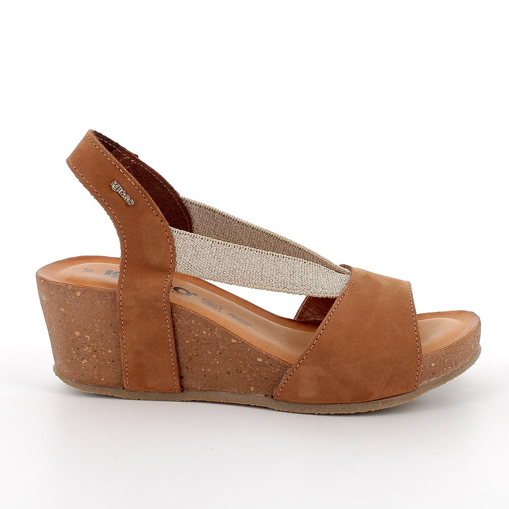 Sandali con zeppa da donna marrone con elastico