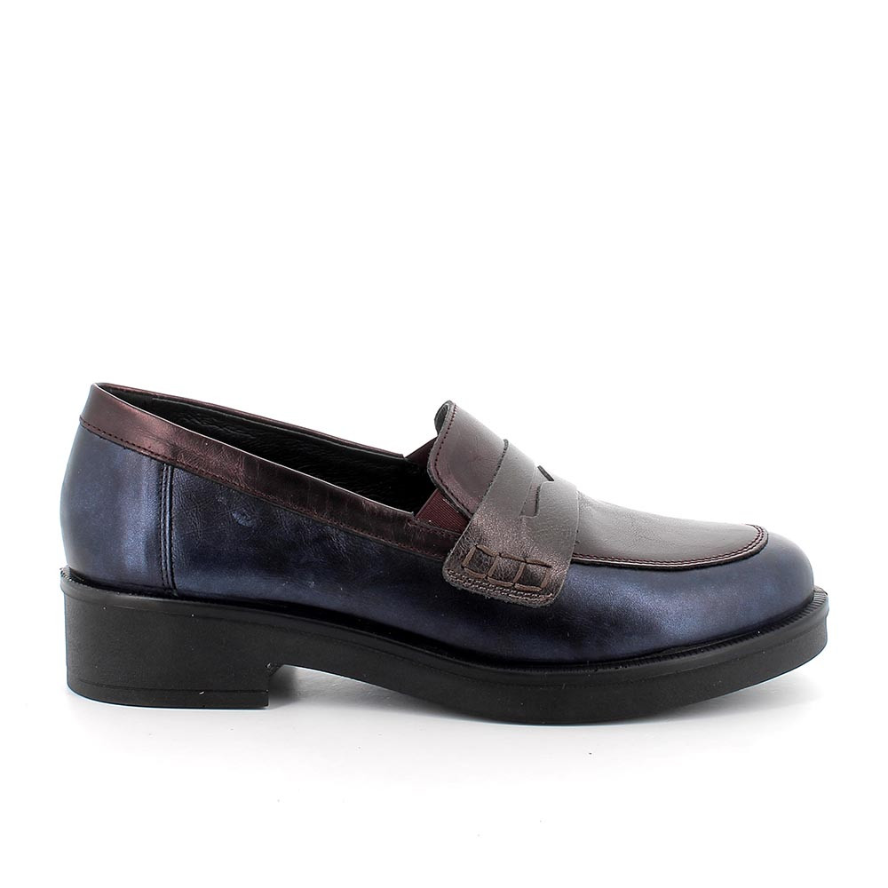 Mocassini da donna bordò e blu con elastico