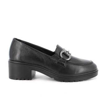 Mocassini con tacco da donna nero con elastico Mocassini con tacco da donna nero con elastico