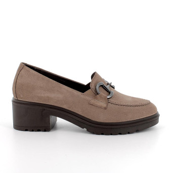 Mocassini con tacco da donna beige con elastico Mocassini con tacco da donna beige con elastico