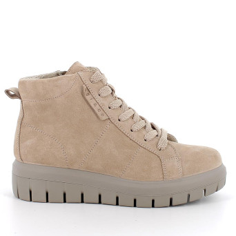 Stivaletti con zeppa da donna beige con zip Stivaletti con zeppa da donna beige con zip