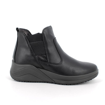 Stivaletti con zeppa da donna nero con zip Stivaletti con zeppa da donna nero con zip