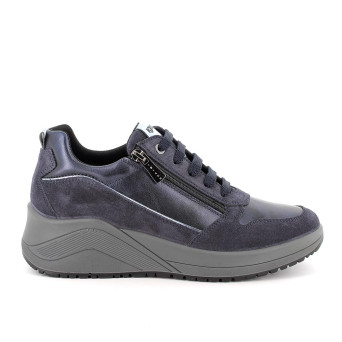 Sneakers con zeppa da donna blu con zip Sneakers con zeppa da donna blu con zip