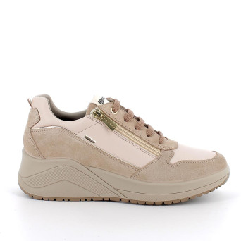 Sneakers con zeppa da donna beige con zip Sneakers con zeppa da donna beige con zip