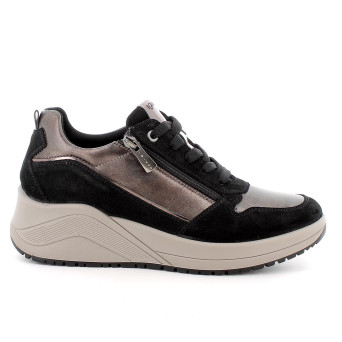Sneakers con zeppa da donna platino e nero con zip Sneakers con zeppa da donna platino e nero con zip