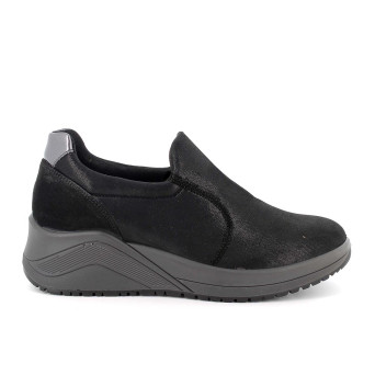 Slip on con zeppa da donna nero con elastico Slip on con zeppa da donna nero con elastico