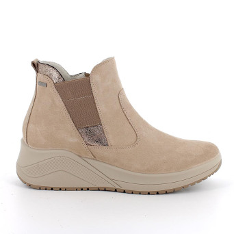 Stivaletti gore-tex con zeppa da donna beige con zip Stivaletti gore-tex con zeppa da donna beige con zip