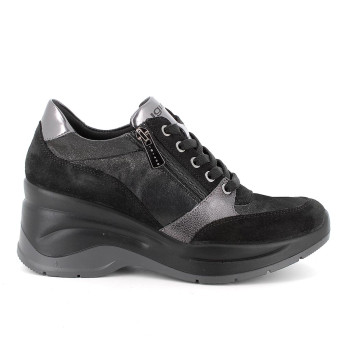 Sneakers con zeppa da donna nero con zip Sneakers con zeppa da donna nero con zip