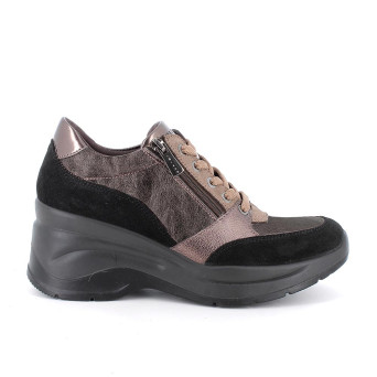 Sneakers con zeppa da donna marrone con zip Sneakers con zeppa da donna marrone con zip