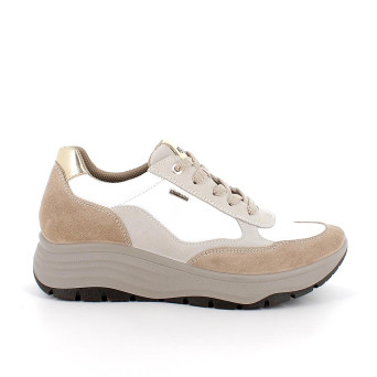 Sneakers gore-tex con zeppa da donna beige e bianco con lacci Sneakers gore-tex con zeppa da donna beige e bianco con lacci