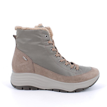 Scarponcini gore-tex con zeppa da donna beige con lacci Scarponcini gore-tex con zeppa da donna beige con lacci