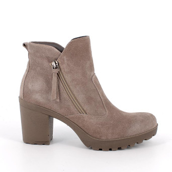 Stivaletti con tacco da donna beige con zip Stivaletti con tacco da donna beige con zip