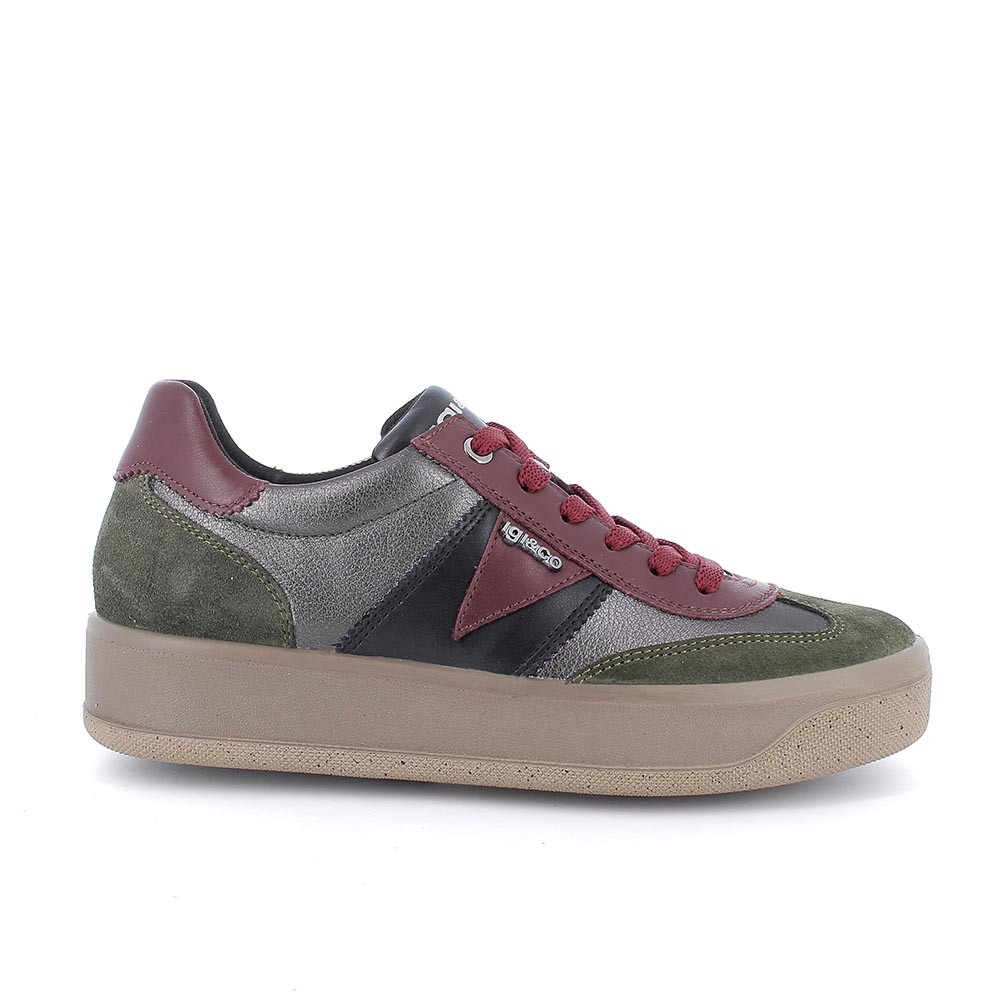 Sneakers for women grey and green with laces