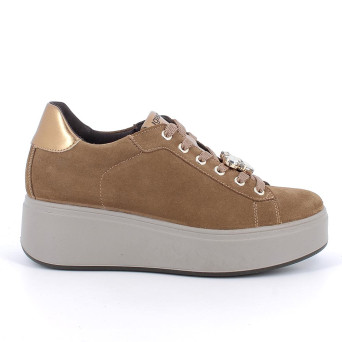 Sneakers con zeppa da donna marrone con lacci Sneakers con zeppa da donna marrone con lacci