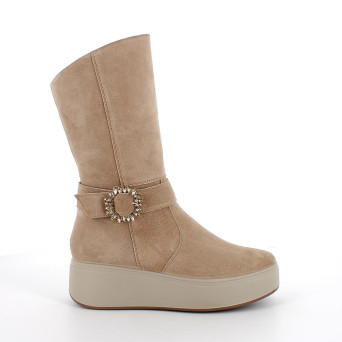Boots with wedge for women beige with zip Boots with wedge for women beige with zip