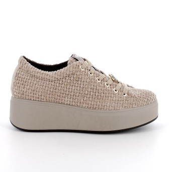 Sneakers con zeppa da donna beige con lacci Sneakers con zeppa da donna beige con lacci
